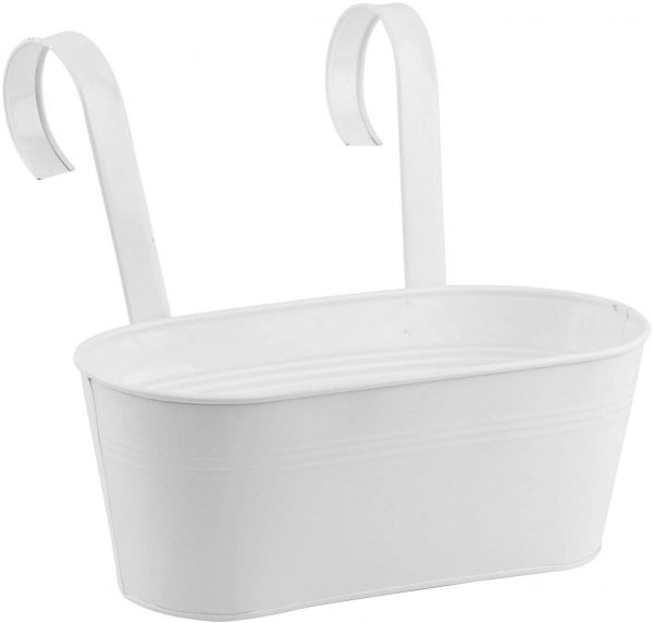 Railing Planter in (Pack of One) with Railing Handle and Wall Hook Behind (27x15x25 cm) (White)