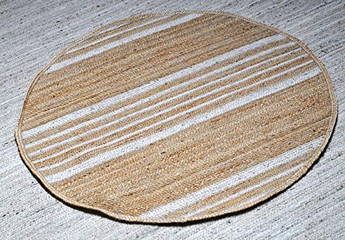 Handcrafted Round 90 cm Designer Circle Mat |Round Jute/Cotton Mat Rug/Jute/Cotton Mat Carpet for Livingroom, Bedroom, Dining Room(16)
