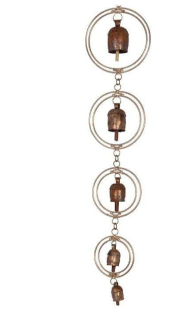 Copper Wall Hanging Double Gold Ring With 5 Bells