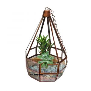 Iron and Glass Metal Tilted Cube Terrarium