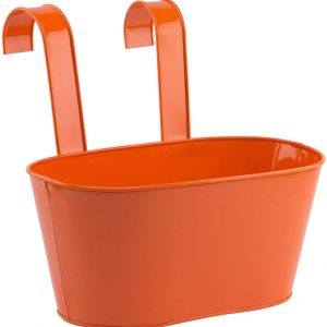 Railing Planter in (Pack of One) with Railing Handle and Wall Hook Behind (27x15x25 cm) (Orange)