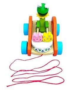 Handcrafted Wooden Pull Along Frog Toy Car Walking Vehicles