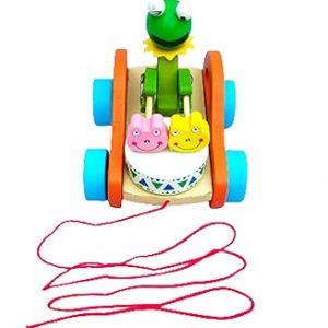 Handcrafted Wooden Pull Along Frog Toy Car Walking Vehicles