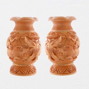 Varuna Arts Wooden Handmade with Lion Natural Elephant Flower Vase/Pot Set of 2 for Home Decoration Wooden Vase (multicolor-07)(10×10 cm)