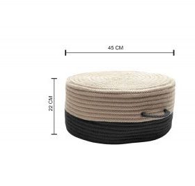 Two-Tone Jute Pouf With Handle