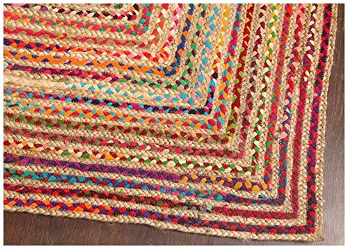 Handcrafted Rectangular Jute Mat |RectangularJute Mat Rug/Jute Mat Carpet for Livingroom, Bedroom, Dining Room (Beige-Multicolour, 4X3 FEET