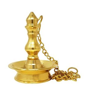 Handcrafted 8 Inches Brass Hanging Lamp/ Thooku Vilakku with brass Chain
