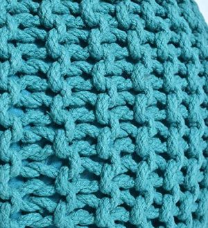 Hand Knitted Aqua Blue Cotton Pouffe