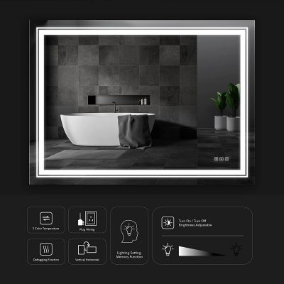 24 X 18 Inch Bathroom LED Mirror Vanity Dimmable Light Memory 3 Light Wall Mounted Makeup Large Front Light Mirror 6000K to 2300K