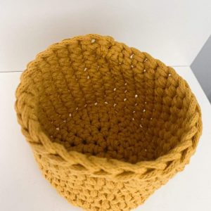 Handcrafted Round Woven Small Basket Cotton Handmade (Mustard) (8X8)