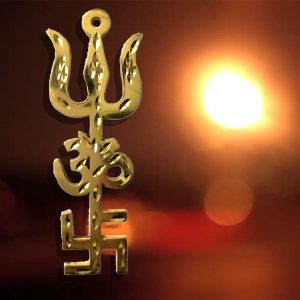 Trishakti Yantra Trishul Om Swastika Decorative Spiritual Vastu Items Brass Temple Hanging Good Luck Showpiece 4 Inch – Gold