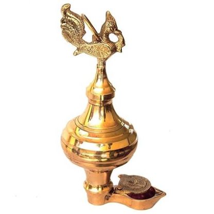 Handcrafted Bronze Hanging Oil Lamp 11 Inches