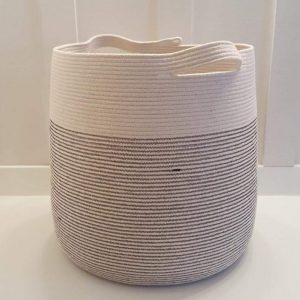 Handcrafted Woven White Storage Basket for Livingroom, Baby Laundry Baskets Nursery Hamper Bin with Handle,12*14 Inches Set of 3