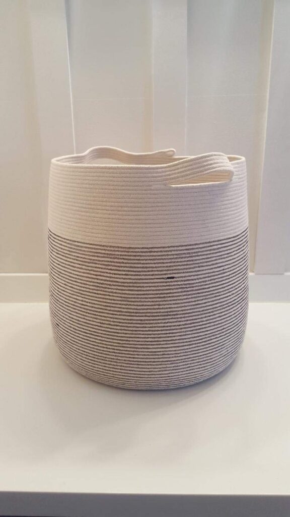 Handcrafted Woven White Storage Basket for Livingroom, Baby Laundry Baskets Nursery Hamper Bin with Handle,12*14 Inches Set of 2
