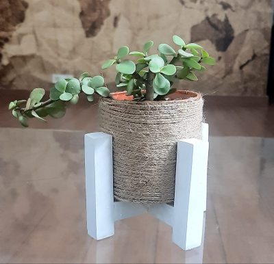 Handmade Jute Glass Planter with Wooden Stand for Indoor Plants Home ,Office & Desk Planter (Set of 2 ) (Handcrafted by Indian Artisians)