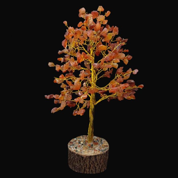 Multicolor Healing Gemstone Crystal Bonsai Fortune Tree (Carnelian Red – Golden, 300 Beads)
