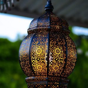 Moroccan Hanging Pendant Lamp, Gold, Rectangular