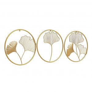 Gold Wrought Iron Ginko Alina Set of 3 Wall Art Decorative Hanging