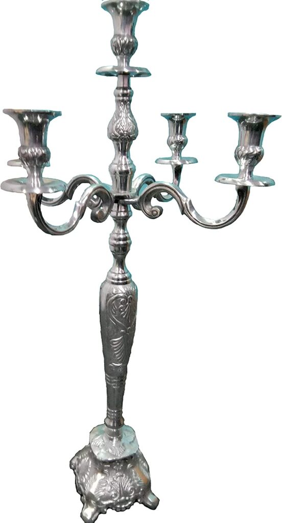 Aluminium 5 Arm Candle Holders And Stand, Pack of 1 (82 x 42 x 42 cms)