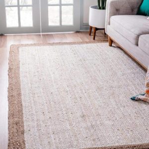 Handcrafted Rectangular Jute Mat |RectangularJute Mat Rug/Jute Mat Carpet for Livingroom, Bedroom, Dining Room (Warm White, 4X3 FEET)