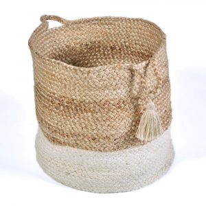 Handcrafted Woven Beige-White Storage Basket Set of 3 | for Livingroom, Baby Laundry Basket (Set of 3 Baskets) (White-Beige)