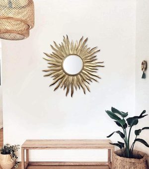 Metal Wall Hanging Mirror (67 x 67 x 6 cm , Gold)