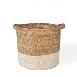 Handcrafted Woven Round Floral Pots Bag Natural Jute & Cotton Plant Bag Pot Bags (12×12) (White- Beige)