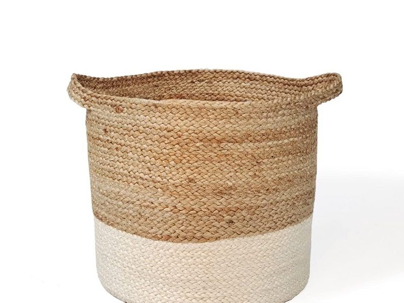 Handcrafted Woven Round Floral Pots Bag Natural Jute & Cotton Plant Bag Pot Bags (12×12) (White- Beige)