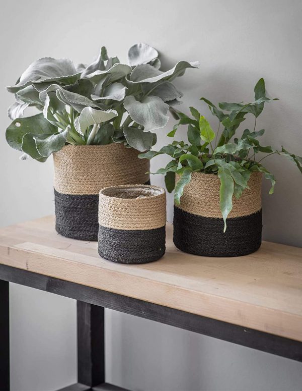 Handcrafted Woven Round Floral Pots Bag Natural Jute & Cotton Plant Bag Pot Bags for All Plants Home Room Hall Decor (Multi Set of 3)