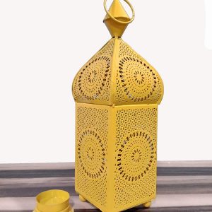 Metal Lantern with Beautiful Tea Light Holder. Yellow Moroccan Style (Yellow)