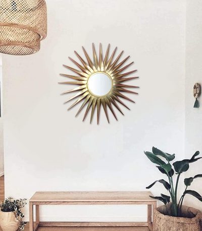 Sunburst Metal Glass Modern Art Home Decor Wall Mirror (26 x 26 Inches, Golden)