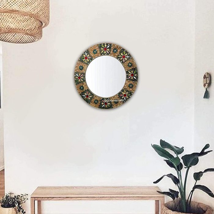 Decorative Wood Glass Modern Art Wall Mounted Hanging Mirror