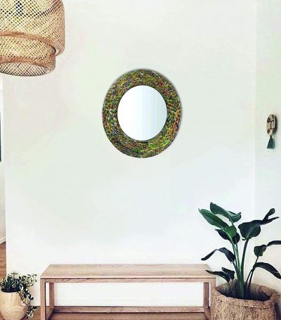 Wood Wall Hanging Mirror (61 x 60 x 4 cm, Multicolour)