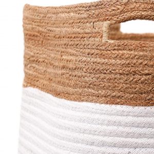 Handcrafted Round Woven Cotton Basket Handmade (WhiteBlack-Beige) (12×12)