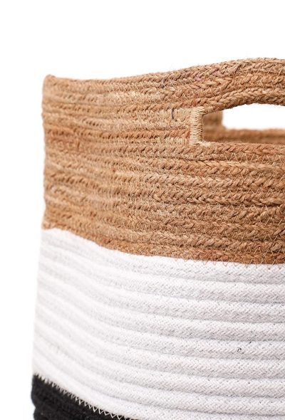 Handcrafted Round Woven Cotton Basket Handmade (WhiteBlack-Beige) (12×12)