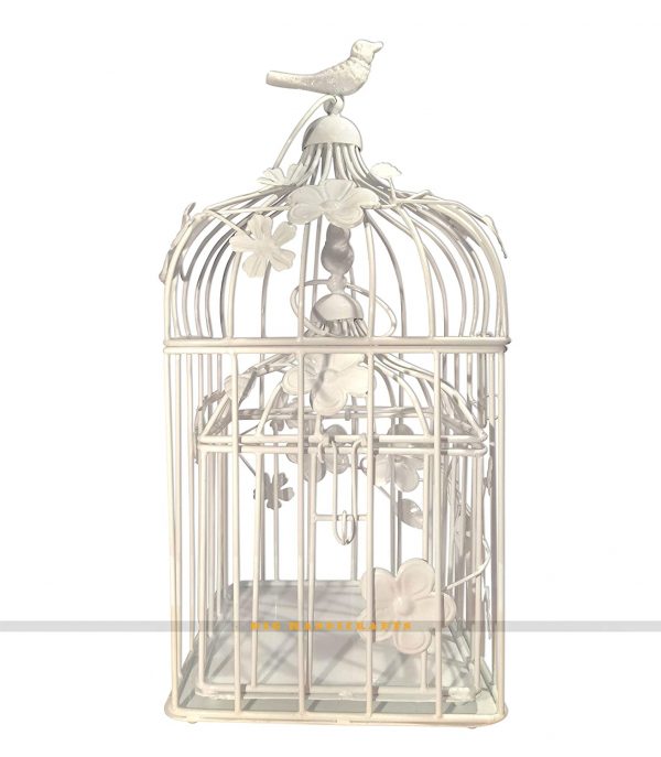 Metal Square Bird Cage Design Tealight Candle Holder, Pack of 2