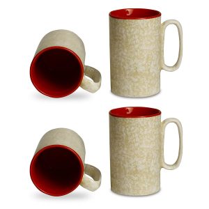 Handmade Ceramic White & Red Milk Mug (Set of 4)