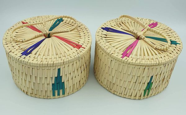 Hand Woven Palm Leaf Gift Box with Lid 2 Nos. (White)