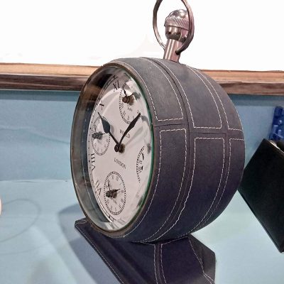 Antique Look Round Black Metal Craft Dial Analogue Desk Table Clock (Grey)