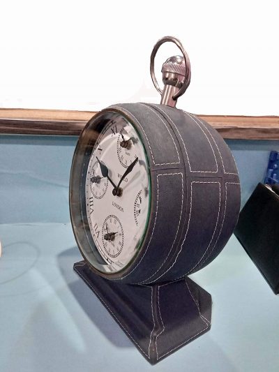 Antique Look Round Black Metal Craft Dial Analogue Desk Table Clock (Grey)