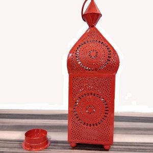 Metal Lantern with Beautiful Tea Light Holder. Yellow Moroccan Style (Red)