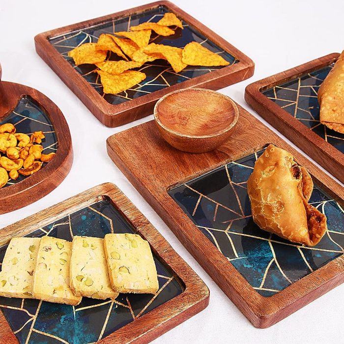 Wood Serving Trays and Platters, 5 Shapes Platter Printed Design