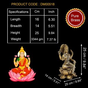 Brass God Sri Laxmi on Lotus Idol for Home Decor and Gifting