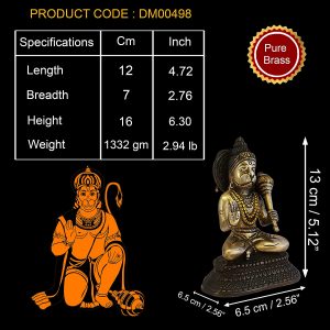 Brass God Statue Shri Hanumanji Holding Gada for Home Decor and Gifting