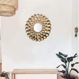 Metal Wall Hanging Mirror (22 x 22 inch , Gold)