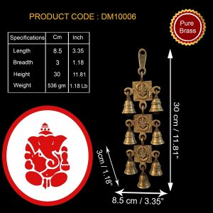 Om Ganesha Pure Brass Toran with 7 Bells Talisman Gift Amulet for Door Home Decor Ornament