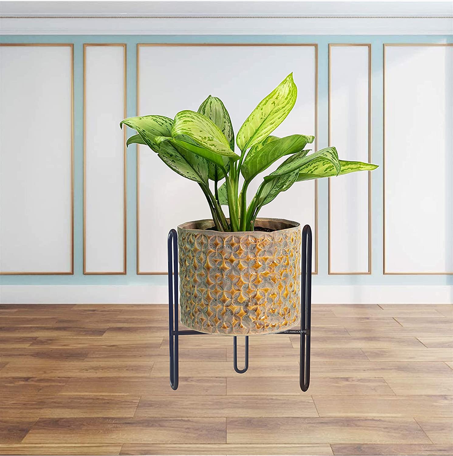 Modern Metal Floor Flower Stands Planter for Living Room Bedroom Display  Plant Stand Tall Indoor Plant Stand with Planter Pot -Set of 3 gold)