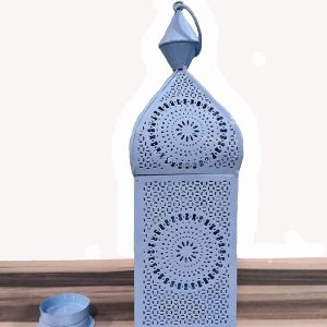 Metal Lantern with Beautiful Tea Light Holder. Blue Moroccan Style (White)