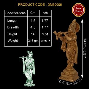 Brass Krishna Playing Flute for Home Decor and Gifting