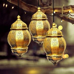 Hanging Pendant Lamp, Gold, Rectangular